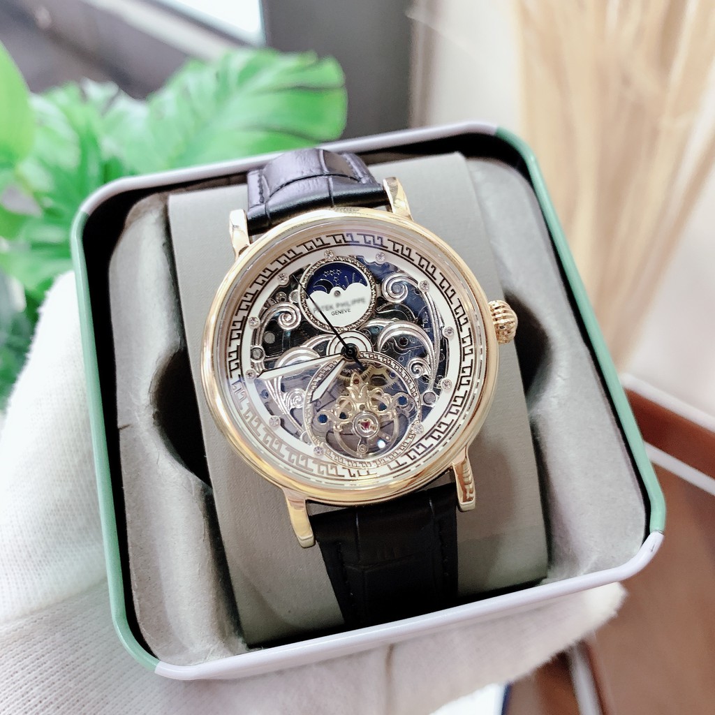 ĐỒNG HỒ NAM NAUTILUS SKELETON AUTOMATIC DIAMOND , DÂY DA , SIZE 44MM