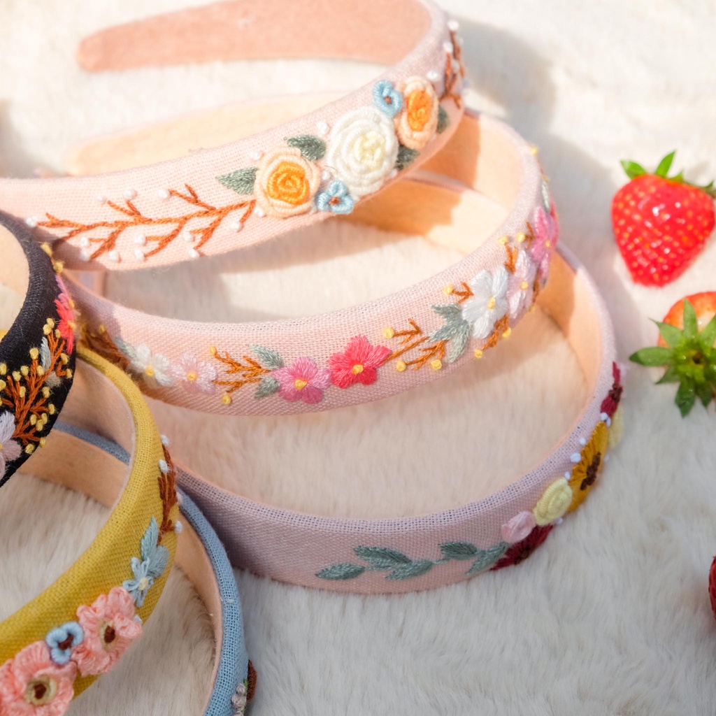 Bờm tóc linen handmade, băng đô tóc thêu tay thủ công bản 2.5cm