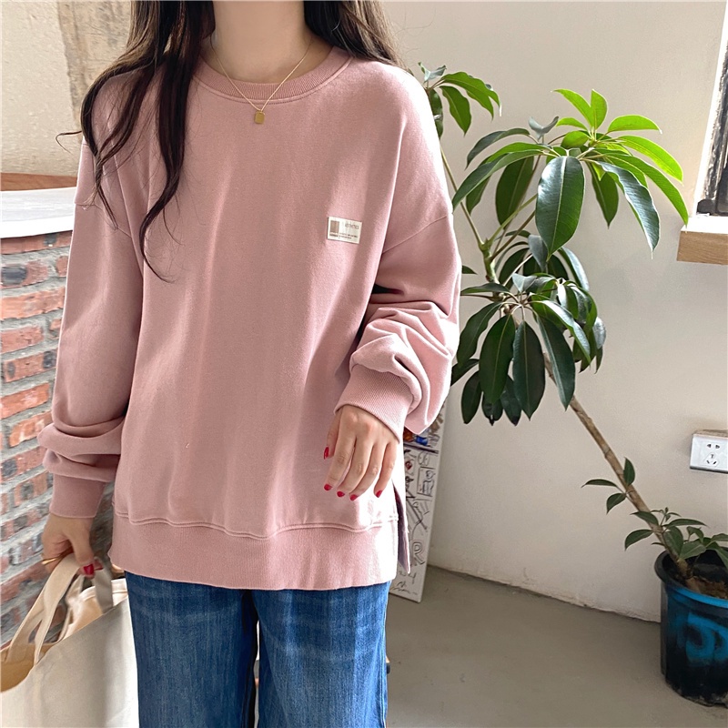 Áo Sweater Tay Dài Cổ Tròn Dáng Rộng Màu Trơn Thời Trang Hàn Quốc | BigBuy360 - bigbuy360.vn