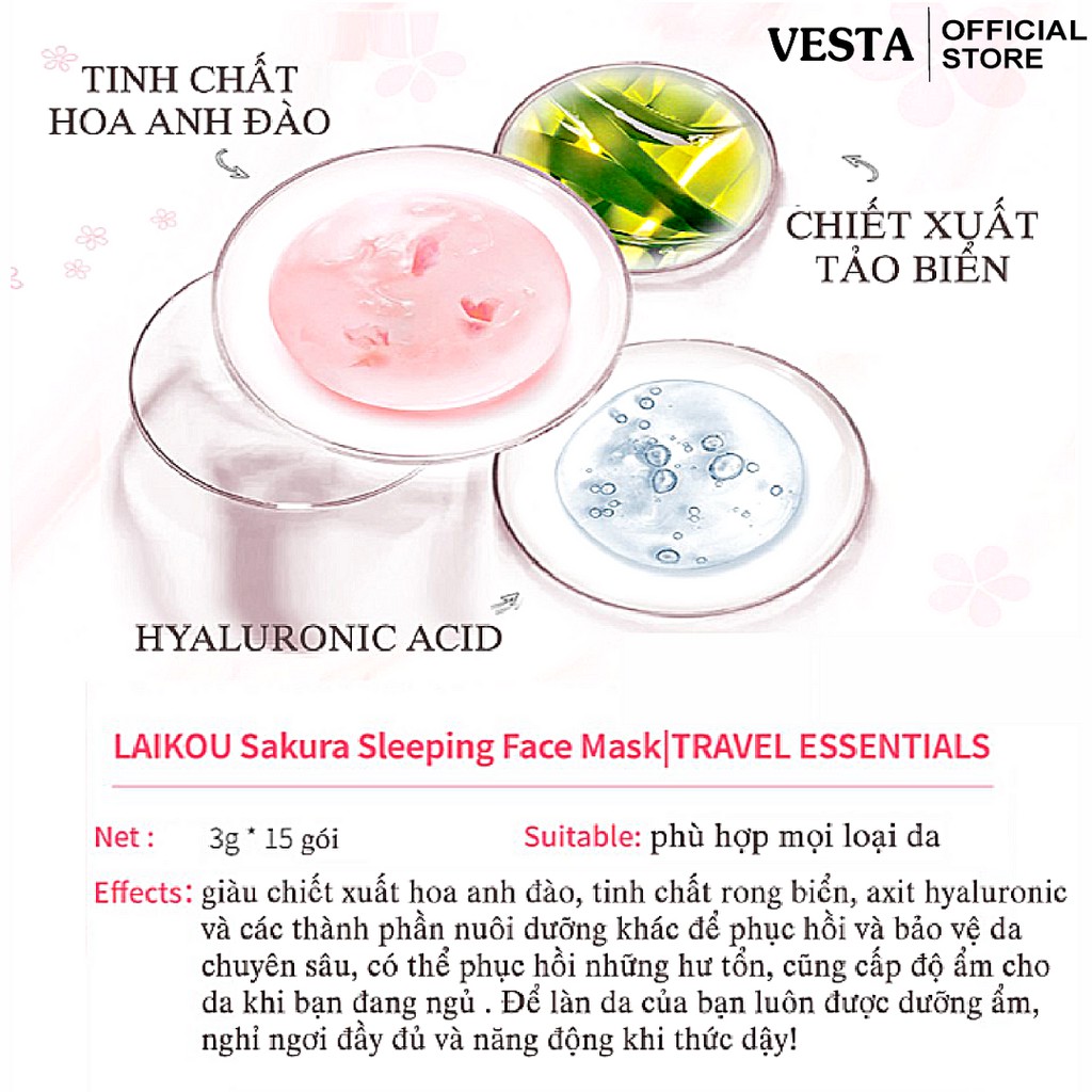 Mặt nạ ngủ hoa anh đào - 1 gói lẻ mask thạch dưỡng trắng sakura laikou cấp ẩm sáng da | BigBuy360 - bigbuy360.vn