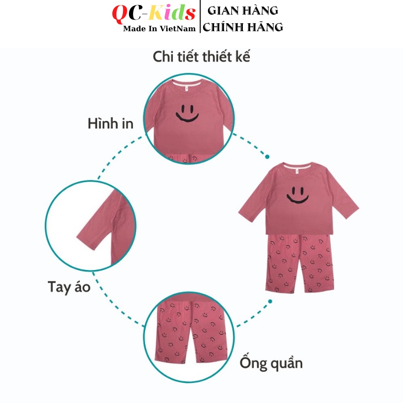 Bộ quần áo thu đông dài tay trẻ em in hình icon mặt cười chất cotton cho bé trai và gái 8-18kg