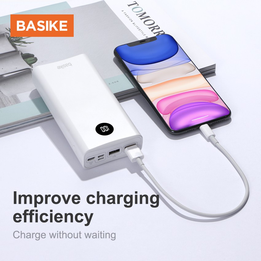 Sạc Dự Phòng Basike PT201 Dung Lượng 20000mah Màn Hình LED Kèm Dây Cáp Sạc