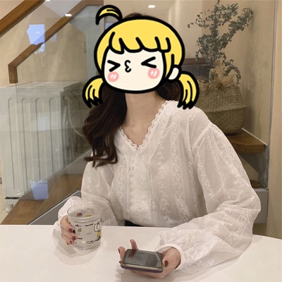 SUXI Áo Sơ Mi Trắng Mỏng Cổ Chữ V Tay Dài