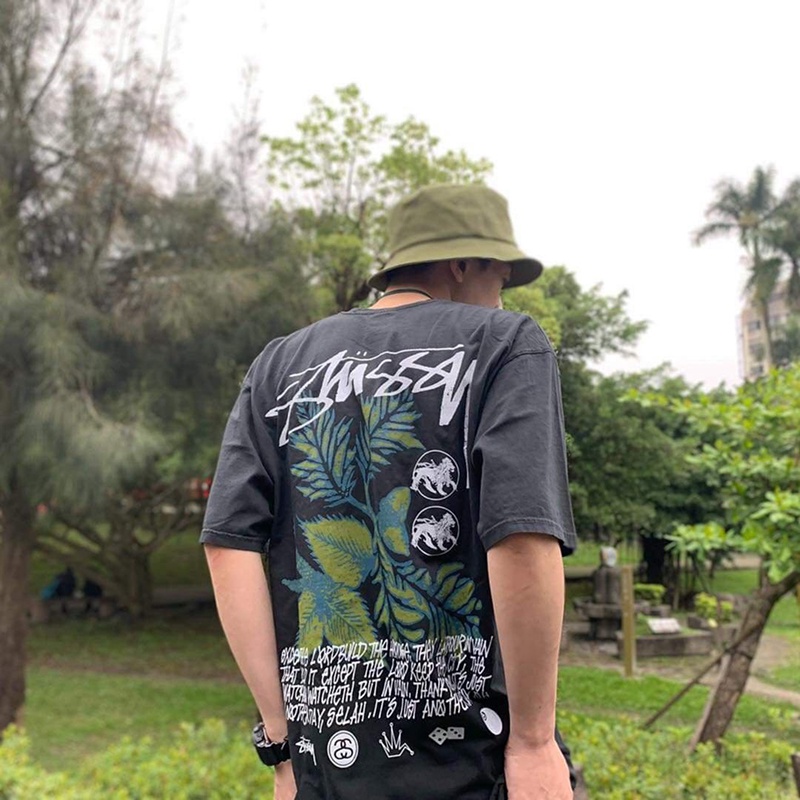 Stussy Áo Thun Tay Ngắn In Hình Hoa Lá Thời Trang Cho Cặp Đôi