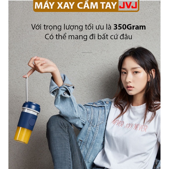 Máy xay sinh tố cầm tay đa năng JVJ LLJ-P03H1 Cốc xay mini lưỡi dao kép  sử dụng pin sạc dung tích 300ML bảo hành 12T