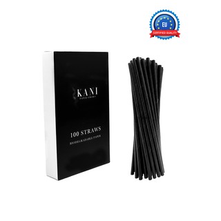 KANI Hộp 100 ống hút giấy | Bảo vệ môi trường | Phân hủy sinh học (màu đen, 6mm x 197mm)