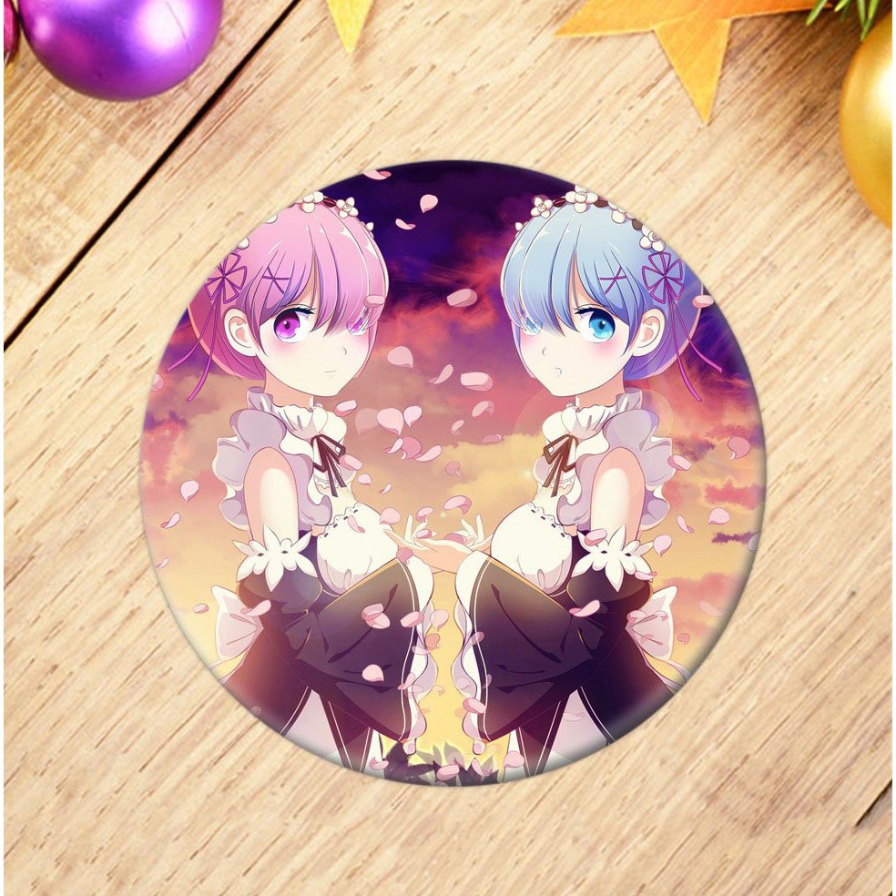 Huy hiệu cài áo in hình RE: ZERO BẮT ĐẦU LẠI Ở THẾ GIỚI KHÁC Rem Ram phụ kiện anime chibi xinh xắn m01