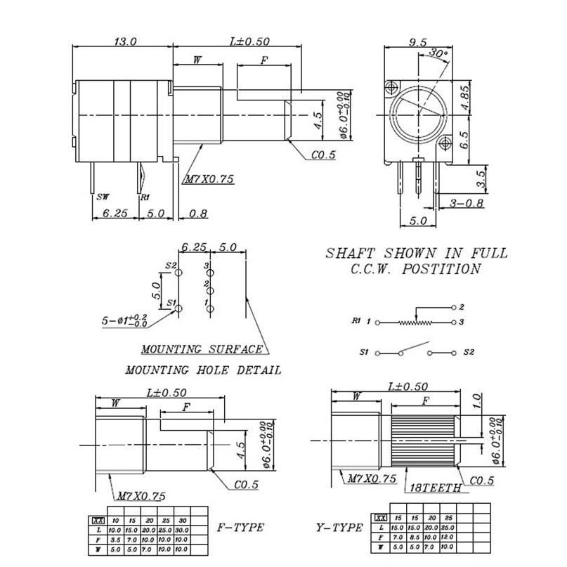 Biến Trở Chiết áp đôi đơn có công tắc volume 3, 5, 6, 8 chân RK097G 5K 10K 20K 50K 100K RV097NS RK097NS RK 097
