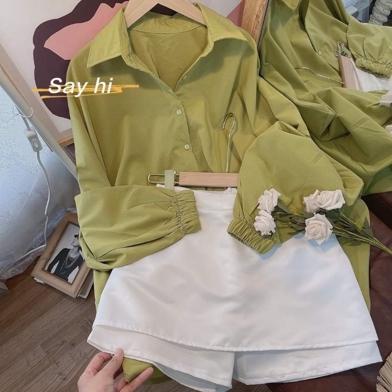 SET SƠ MI XANH BƠ + CHÂN VÁY TRẮNG ✨