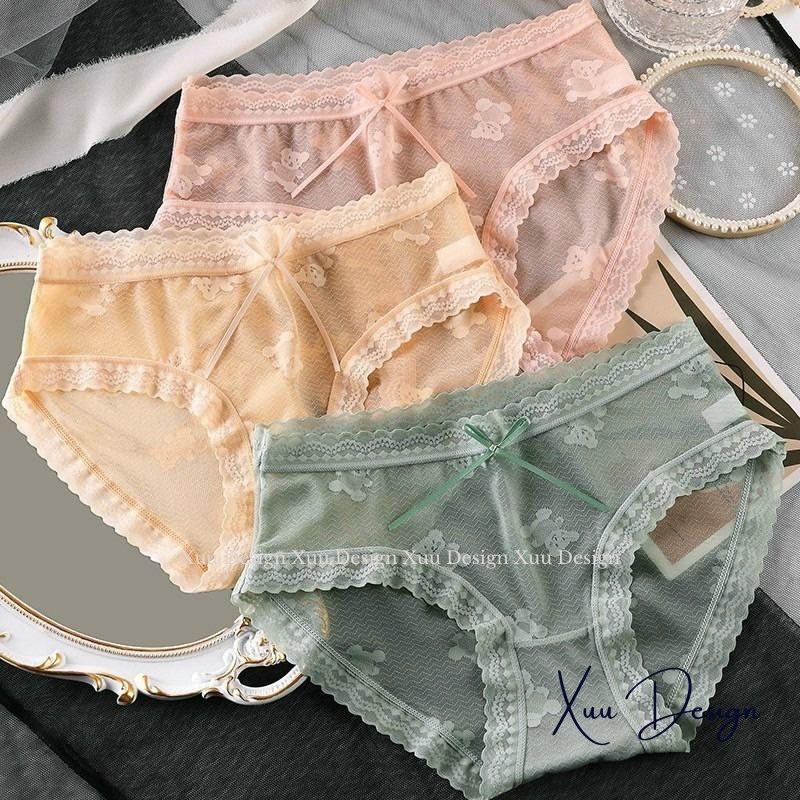 Quần lót Ren xuyên thấu sexy, quần lót nữ ren họa tiết gấu xinh xắn chất liệu thoáng khí - Wexuu Design QC105