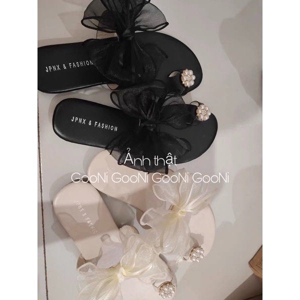 Dép xỏ ngón voan nơ cánh tiên phong cách thời trang tiểu thư dành cho nữ