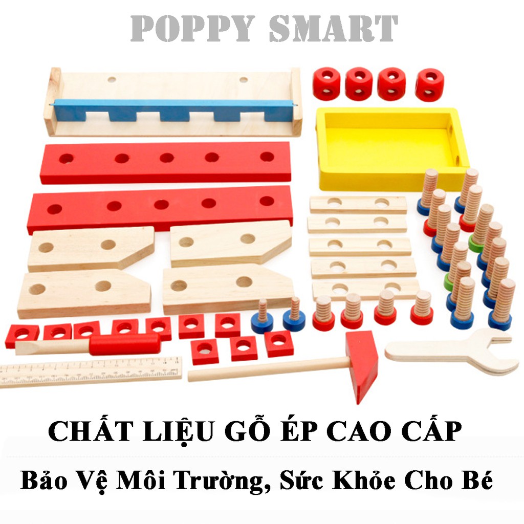 Bộ Đồ Chơi Dụng Cụ Sửa Chữa Cơ Khí Cho Bé Bằng Gỗ An Toàn, Bộ Cơ Khí Bé Trai Montessori