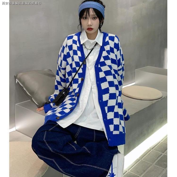 ■Áo khoác Cardigan dệt kim cổ chữ V họa tiết sọc caro phong cách Nhật Hàn | BigBuy360 - bigbuy360.vn