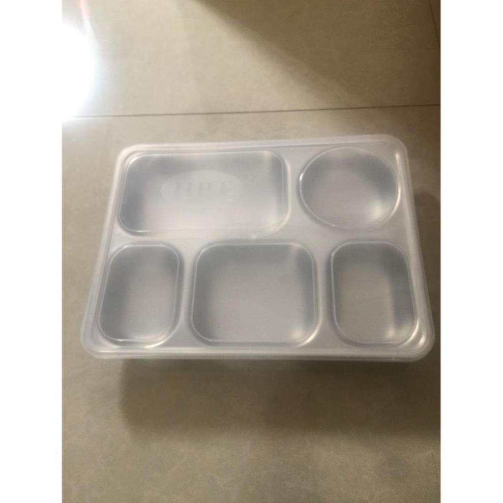 Khay cơm phần 5 ngăn inox sâu và nông có nắp loại dày hàng đẹp | BigBuy360 - bigbuy360.vn
