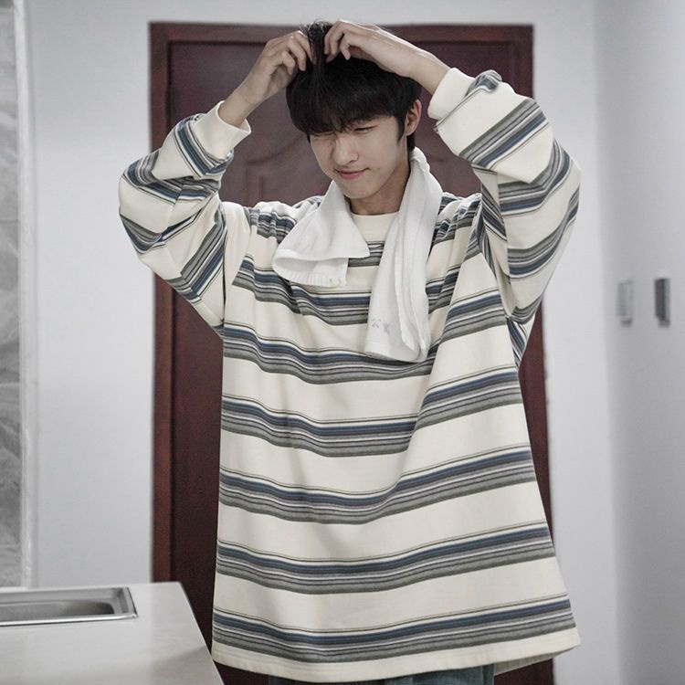 Áo Sweater Tay Dài Dáng Rộng Cổ Tròn Họa Tiết Kẻ Sọc Màu Sắc Tương Phản Thời Trang Mùa Thu 2022 Cho