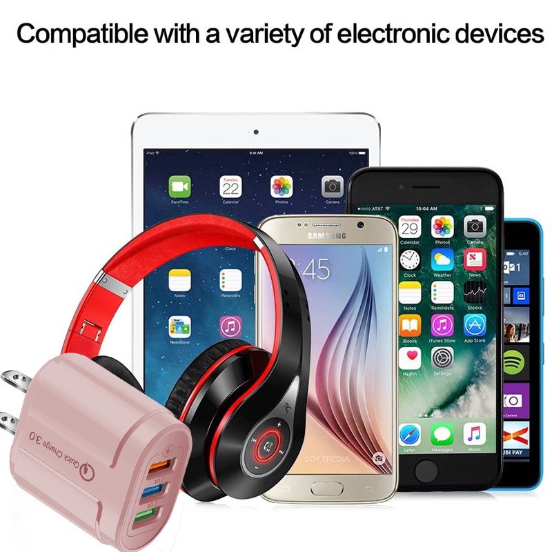 Củ Sạc Nhanh 2000MA 3 Cổng Usb 3.0 Chống Cháy Nổ Màu Macaron Cho iPhone Android