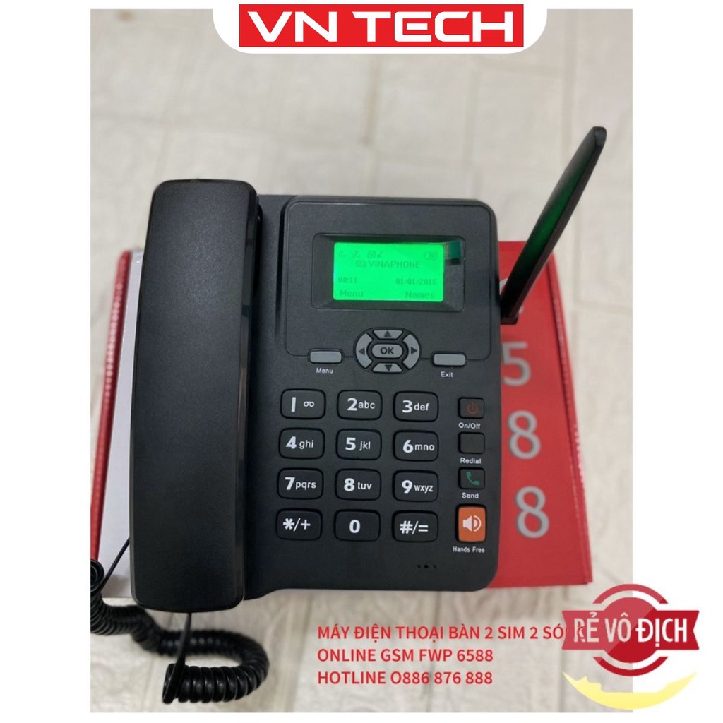 ✔️ Máy Điện Thoại Bàn Lắp 2 Sim Dùng Tiếng Việt ✔️ ETS 6588 Lắp Mọi Loại Sim Di Động, Gphone, HomePhone