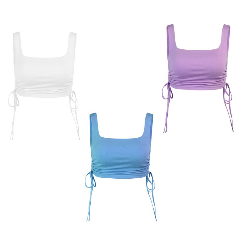 Áo Croptop Không Tay Cổ Vuông Cắt Sâu Dây Rút Màu Trơn Thời Trang Mùa Hè Quyến Rũ Cho Nữ
