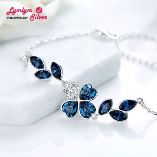 Vòng tay bạc 925 đính pha lê Swarovski xanh nổi hình hoa lá cực sang chảnh và nổi bật - TẶNG KÈM KHĂN LAU BẠC
