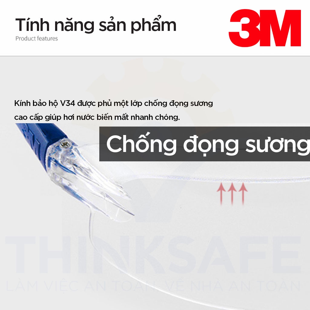 Kính bảo hộ 3M Thinksafe, Kính trắng chống bụi, chống tia UV, Mắt kiếng ôm khuôn mặt, trong suốt, bảo vệ mắt - V34