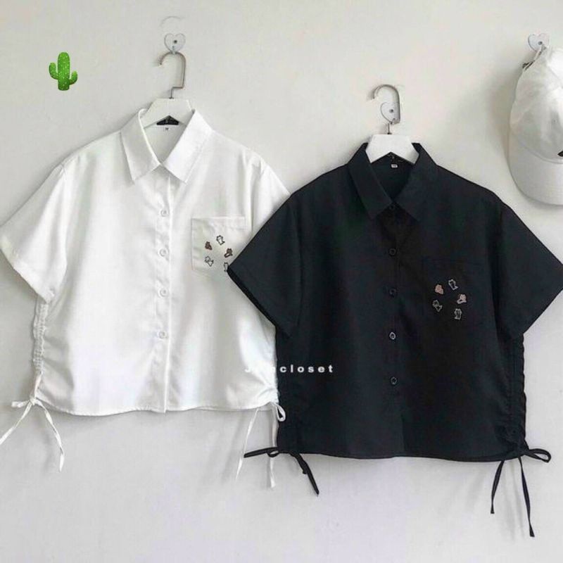 Áo sơ mi thêu icon phôm thoải mái (RÚT DÂY 2 BÊN PC)