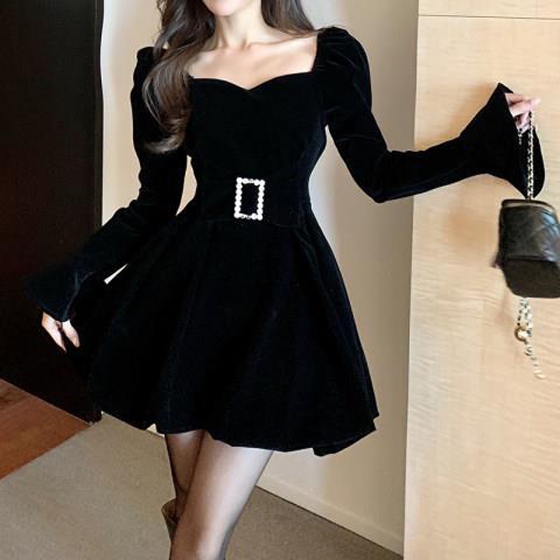 IELGY Đầm Thời Trang Pháp Nhấn Eo Quyến Rũ Cho Nữ