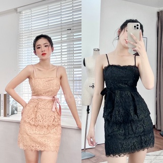 Đầm 2 dây nơ eo ren lưới cột nơ eo ChemMix thiết kế siêu xinh cho nàng dự tiệc, dạ hội