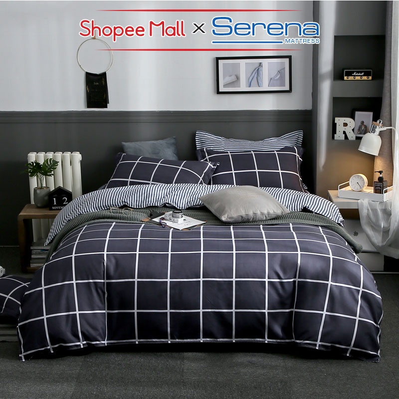 Ra Trải Giường 5 Món Cotton Poly SERENA Cao Cấp Bộ Chăn Ga Grap Drap Gối Đệm Nệm Trần Bông Trải Phủ Giường Chính Hãng