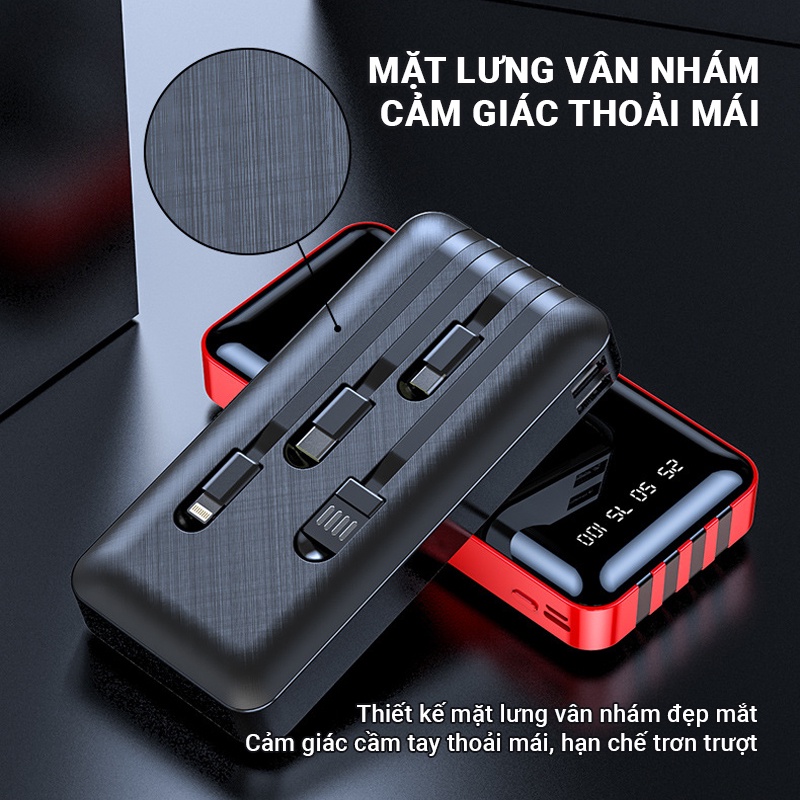 Pin sạc dự phòng Cát Thái YM-290S 10000 20000mAh tích hợp sẵn 4 cáp sạc Micro/Type-C/Lightning/USB hỗ trợ sạc nhanh 2A