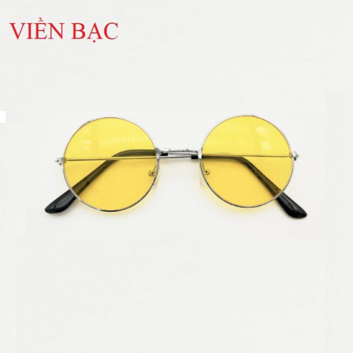 + ❌Hộp và khăn❌, Kính mắt đi đêm , chống lóa - Gọng tròn , mắt vàng - Kính thời trang cao cấp
