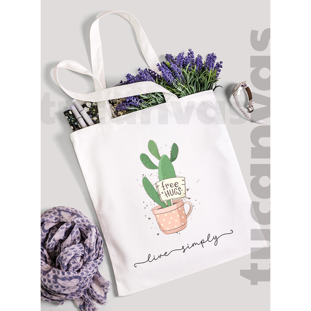 Túi Tote in hình giá rẻ vải canvas mềm trơn đẹp đi học,có khóa miệng TUCANVAS TCV65