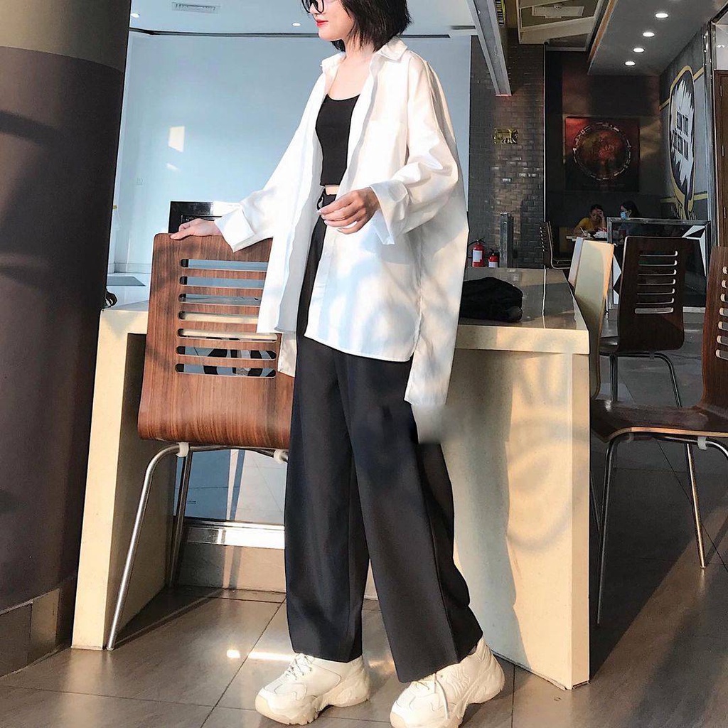 Áo Sơ Mi Trắng Nữ JEM CLOSET LOVEDE Form Rộng  Dài Tay Thiết Đuôi Tôm Basic Có Túi Ngực Style Cá Tính 10023