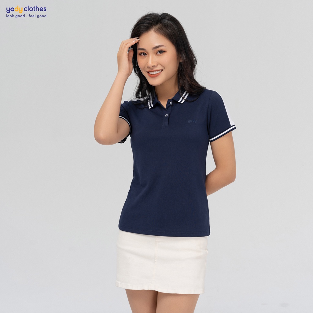 Áo polo thể thao nữ YODY họa tiết viền cổ và vai năng động cá tính APN4398