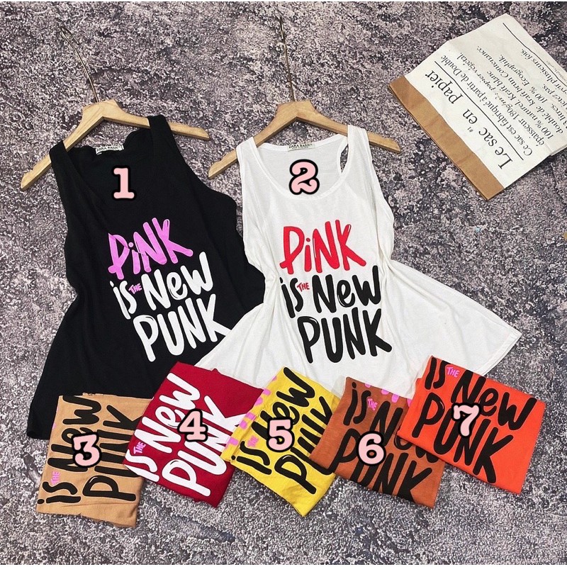 Áo thun giấy form rộng ba lỗ in chữ Pink