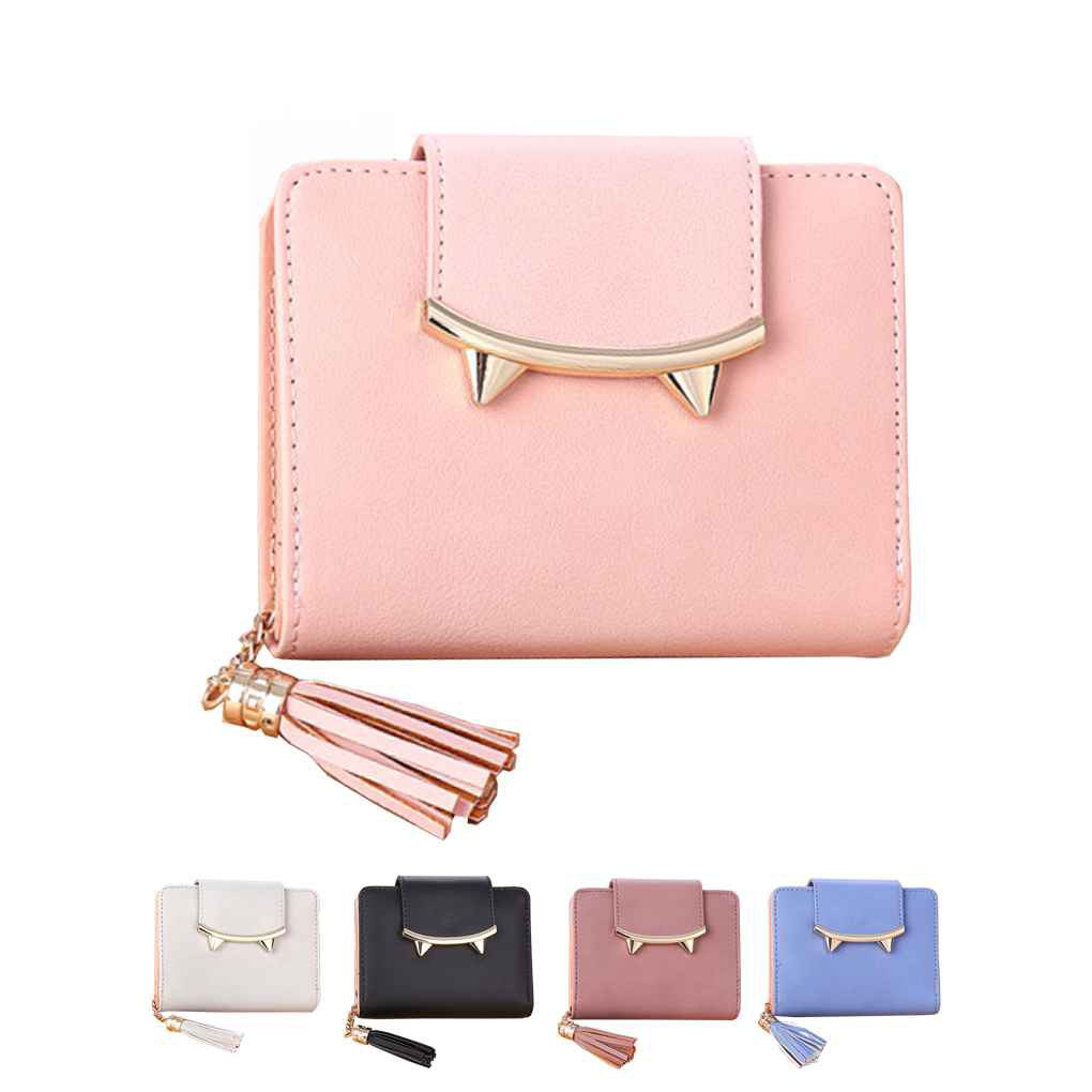 Ví nữ da PU gập 3 đính tua rua