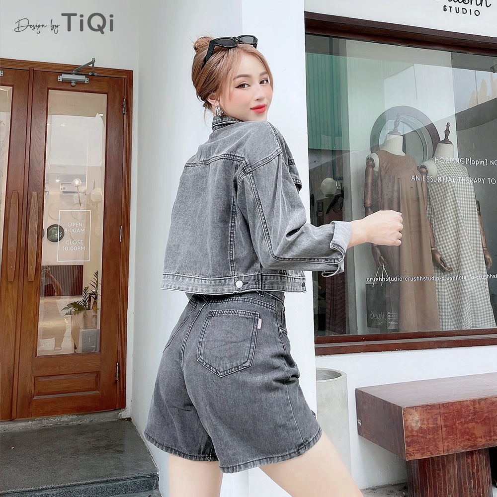 Quần jean ngố nữ màu xám đen lưng cao TiQi Jeans N199 | BigBuy360 - bigbuy360.vn