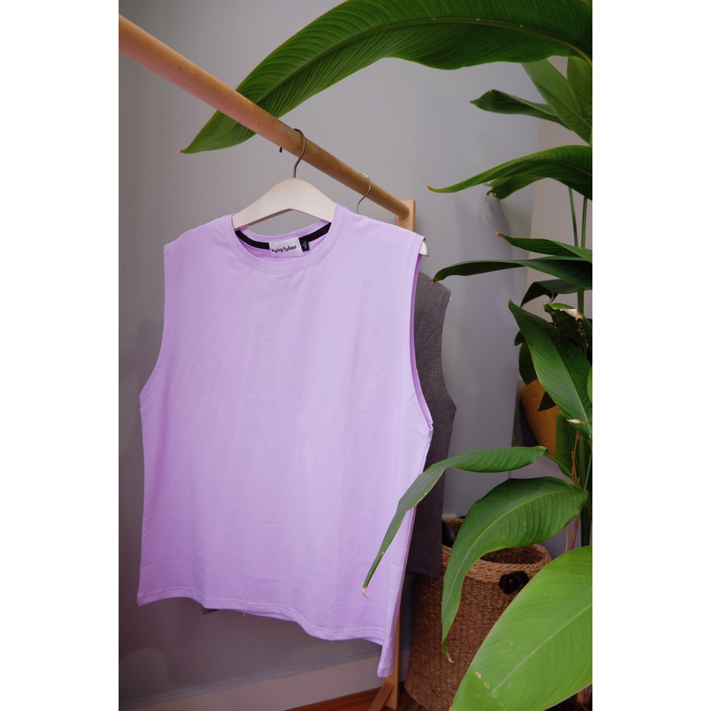 Áo ba lỗ cộc tay cá tính nam nữ chất cotton 100% màu tím Hung Tubes