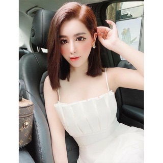 Đầm 2 dây xếp ly ngực hàng đẹp Hanna