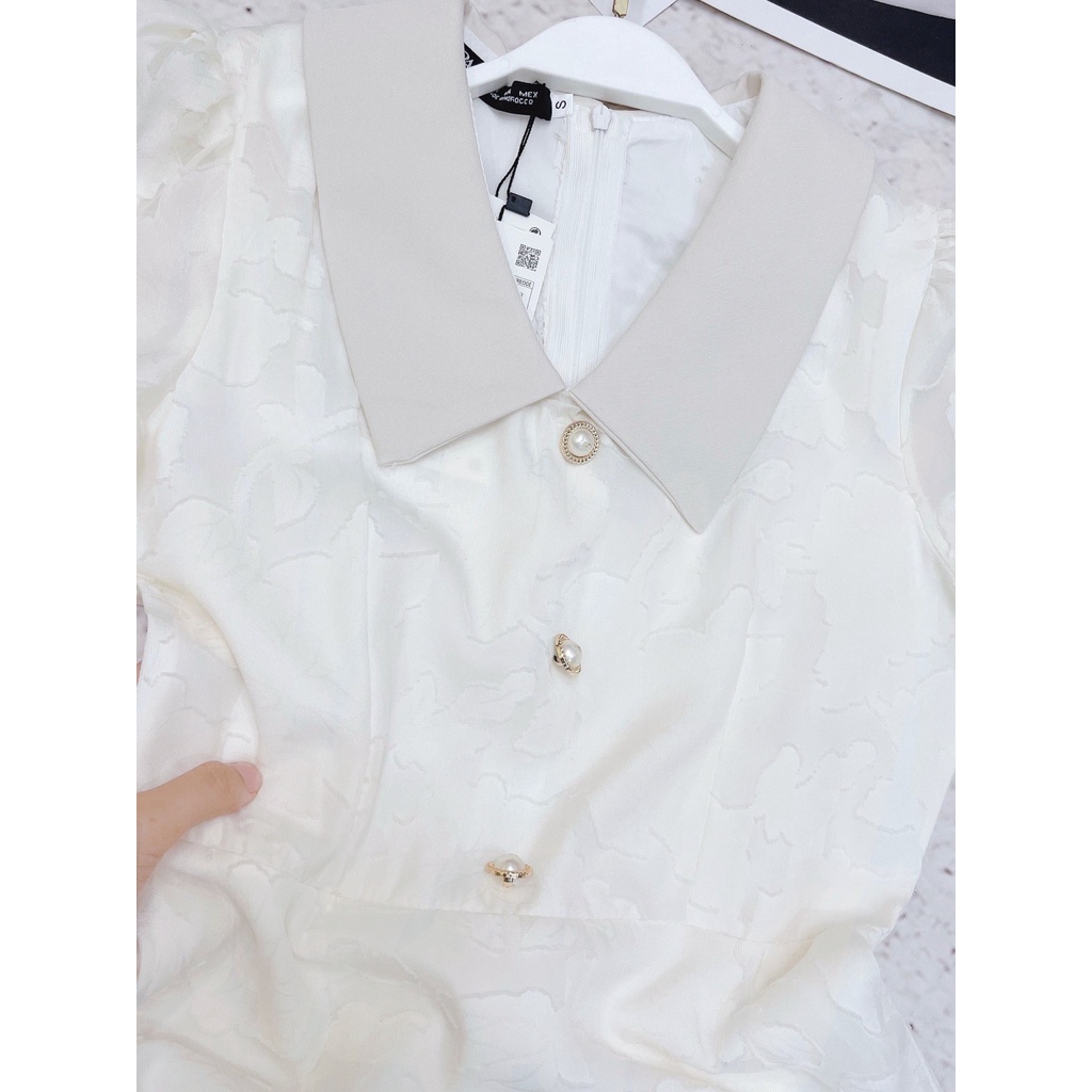 Váy trắng hoa nhí vintage cổ nơ body tay dài ulzzang chun eo , Đầm thiết kế dáng dài | BigBuy360 - bigbuy360.vn
