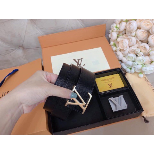 Thắt Lưng Da Nam Đen Trơn mặt VL vàng Như Hình