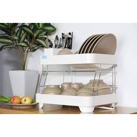 ☏☒Kệ Để Chén Bát Nhựa Inox 2 Tầng Inochi Có Khay Thoát Nước Thông Minh Dùng Làm Giá Úp Đĩa Đũa Trên Chậu Rửa