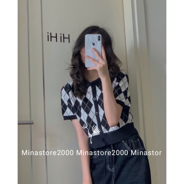(Ảnh thật/Sẵn) Áo Polo nữ Croptop họa tiết quả trám siêu xinh Áo Polo nữ