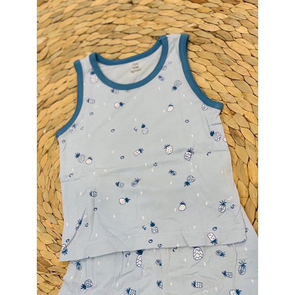 BỘ BA LỖ XANH LƠ NHẠT IN HÌNH DỨA  Chính hãng