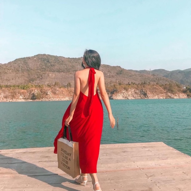 ( Ảnh thật) Đầm maxi đi biển lụa lưng trần - V0006