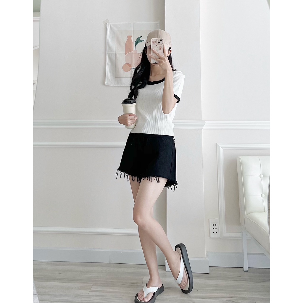 [ Miều ] Áo len gân tay ngắn Candy top
