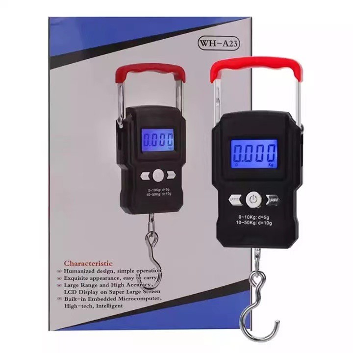 Cân Điện Tử Mini Cầm Tay 50kg  A23 Cân Treo Có Móc Cân Hành Lý Màn Hình LCD Siêu Chính Xác Bảo Hành 1 Năm