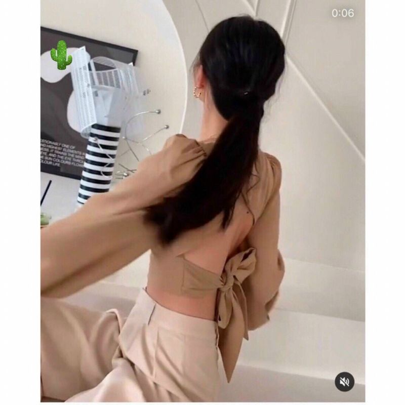 Áo croptop cúp ngực hở lưng thắt nơ tôn dáng