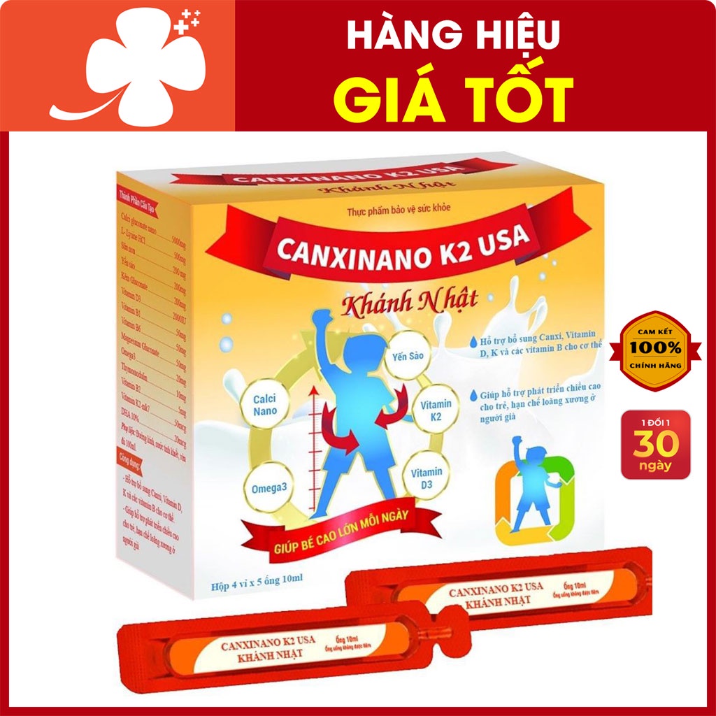 Canxinano K2 USA Khánh Nhật, hỗ trợ bổ sung canxi, vitamin D, K và các vitamin B ( hộp 20 ống)