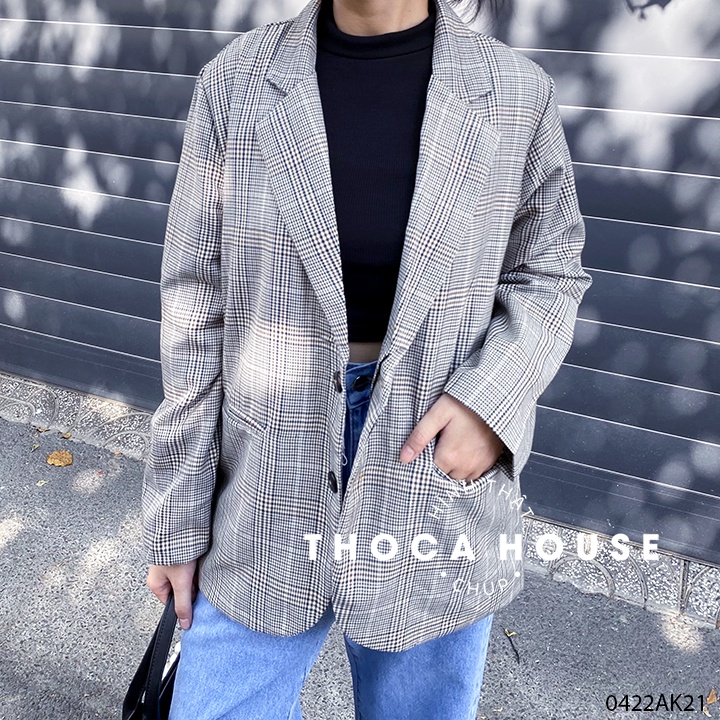 Áo blazer nữ 2 lớp khoác vest caro túi mổ THOCA HOUSE chuyên nghiệp, sang trọng và thanh lịch công sở