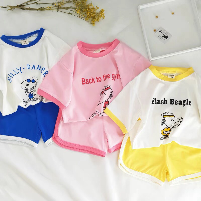 Đồ Bộ Cộc Tay Cho Bé Gái In Hình Chú Chó Cực Xinh Chất Cotton Cao Cấp - SUMO KIDS